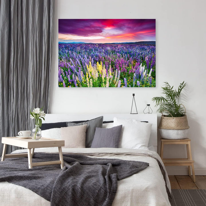 Feeby Vlies Leinwandbild XXL Abendhimmel Blumen Wiese 120x80 cm Wandbild Kunst Bilder Schlafzimmer D