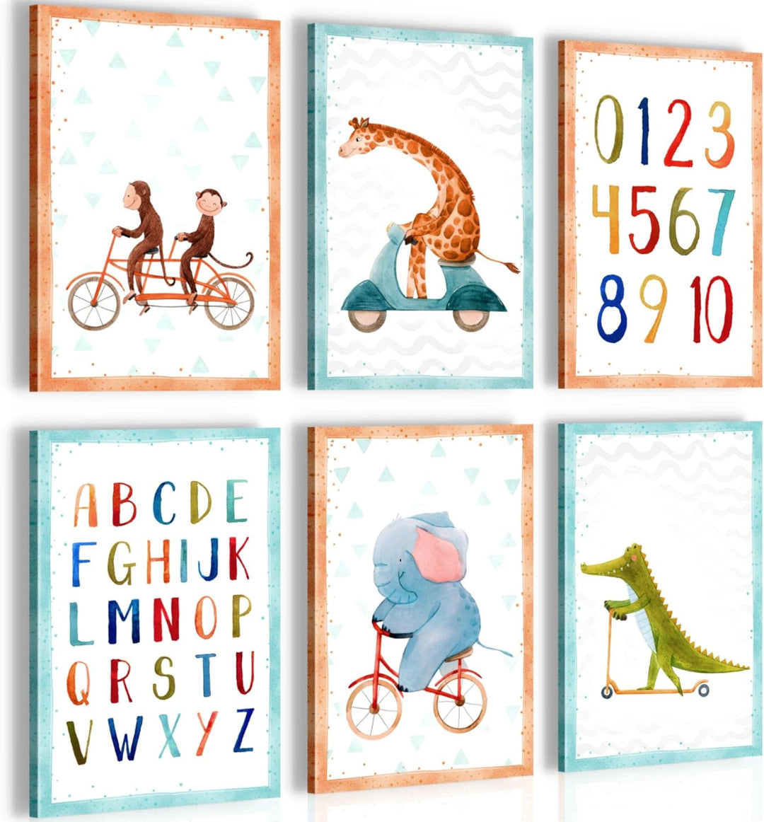 Novart Wandbilder Set - KOMPLETT AUFHÄNGFERTIG - Made in Germany - Moderne Bilder Tiere ABC Kinderzi