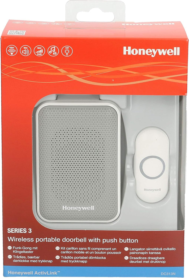 Honeywell Home DC313N Honeywell 3er Serie Türklingel 150m LED weiss Tragbar - Weiss - LED, Tragbar -