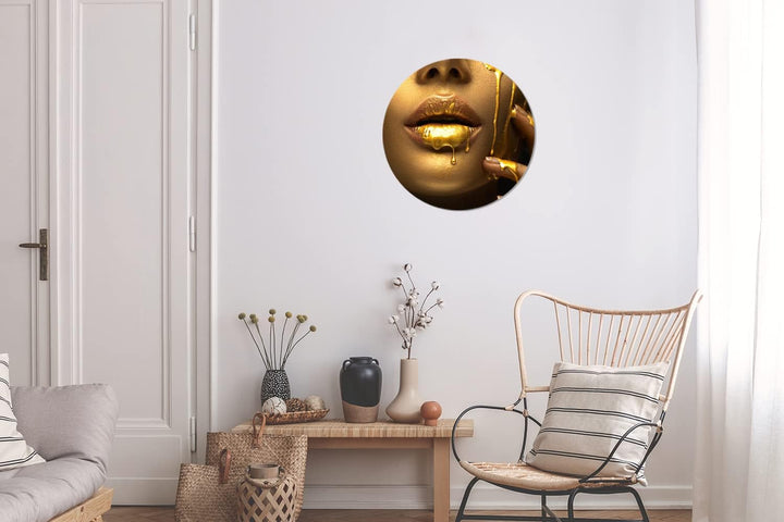 MuchoWow Wandbild Rund Wanddeko Deko Wohnzimmer Bilder 30x30 cm Frau - Farbe - Gold, 30x30 cm