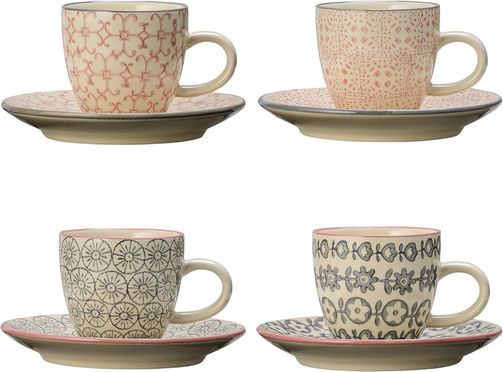 Bloomingville Espressotasse mit Untertasse Cecile, rosa grau, Keramik, 4er Set