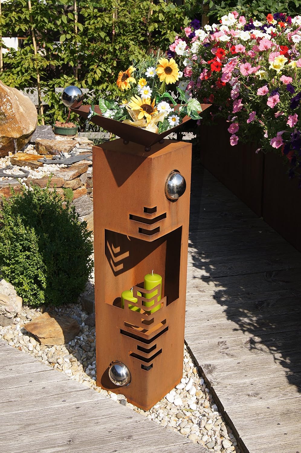Feuersäule Modern Edelrost Rost Metall Gartendeko Garten Stele Fackel Feuer Säule