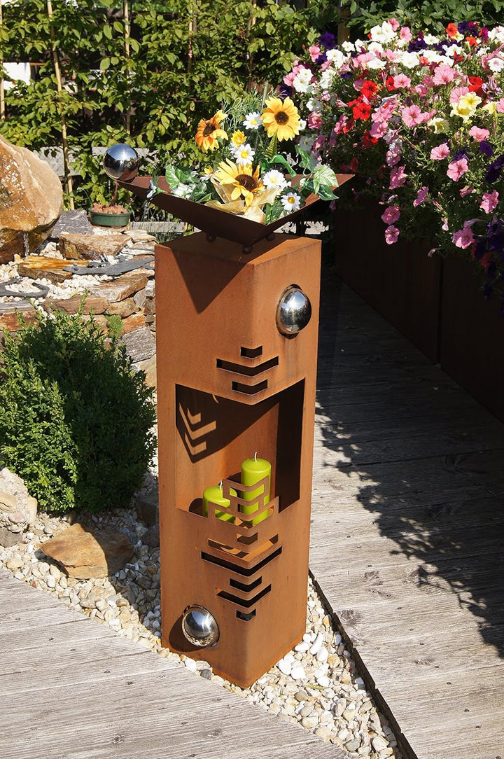 Feuersäule Modern Edelrost Rost Metall Gartendeko Garten Stele Fackel Feuer Säule