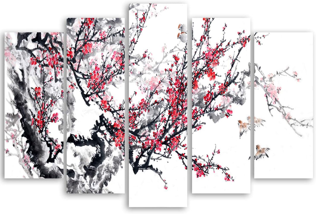 Feeby Bilder Japanische Kirsche 150x100 cm Typ A XXL 5-Teilig Wohnzimmer Schlafzimmer Büro Flur Küch