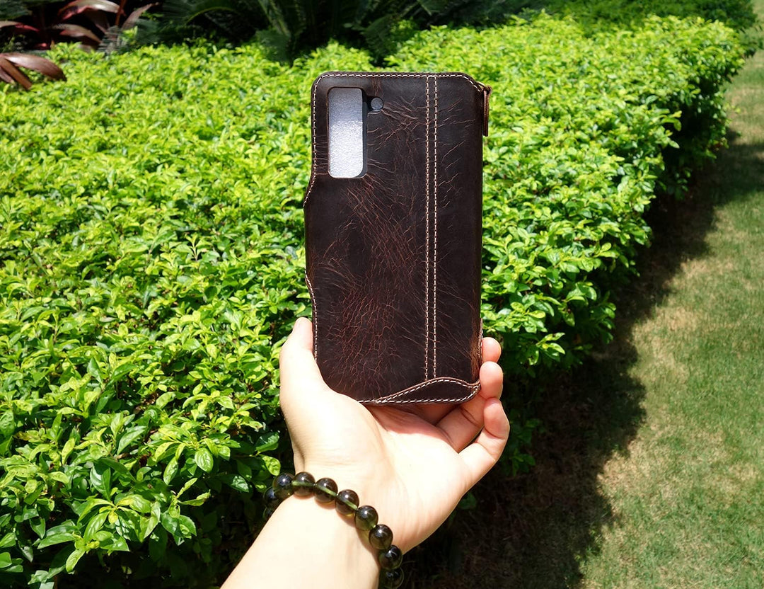 Yogurt Handyhülle für Samsung Galaxy S21 FE 5G, Hülle Echtleder Case Ledertasche Lederhülle für Sams