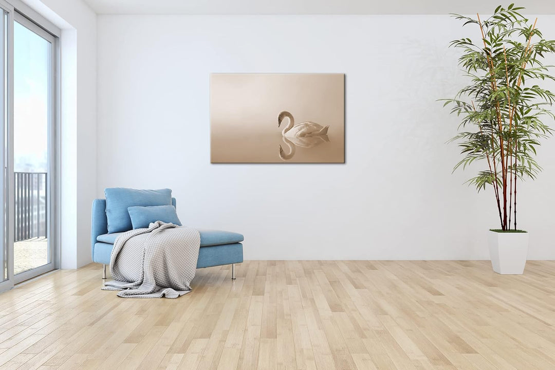 deyoli einsamer weisser Schwan Format: 80x60 Effekt: Sepia als Leinwandbild, Motiv fertig gerahmt au