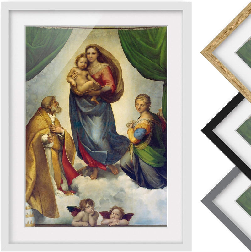 Bild mit Rahmen - Raffael - Die Sixtinische Madonna - Farbe Weiss, 40 x 30 cm 40cm x 30cm Weiss, 40c