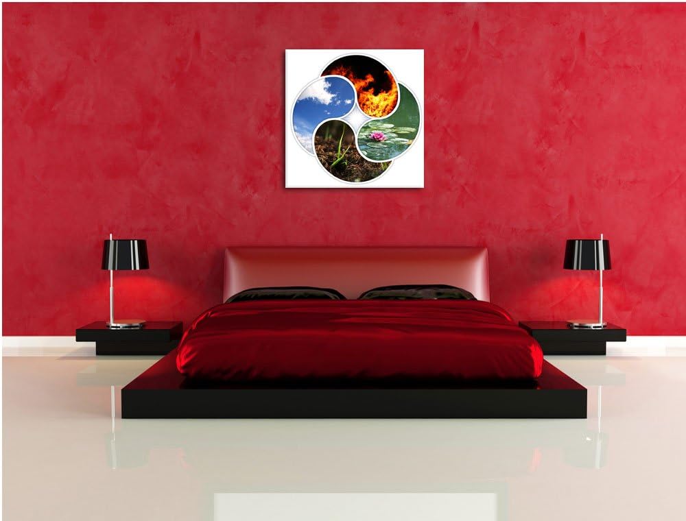 Die vier Elemente, Format: 70x70 auf Leinwand, XXL riesige Bilder fertig gerahmt mit Keilrahmen, Kun