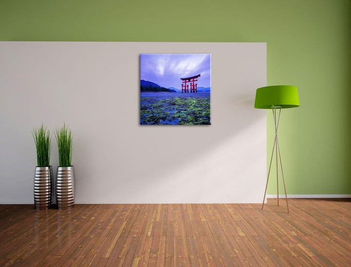 Torii in Hiroshima Japan, Format: 70x70 auf Leinwand, XXL riesige Bilder fertig gerahmt mit Keilrahm