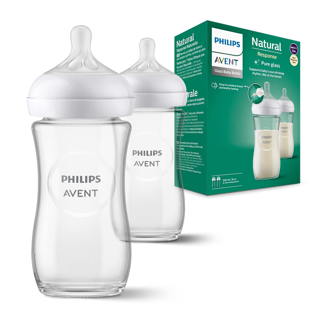 Philips Avent Glasflasche Natural mit Responsivem Schnuller 240ml, 2 Stück (Modell SCY933/02)