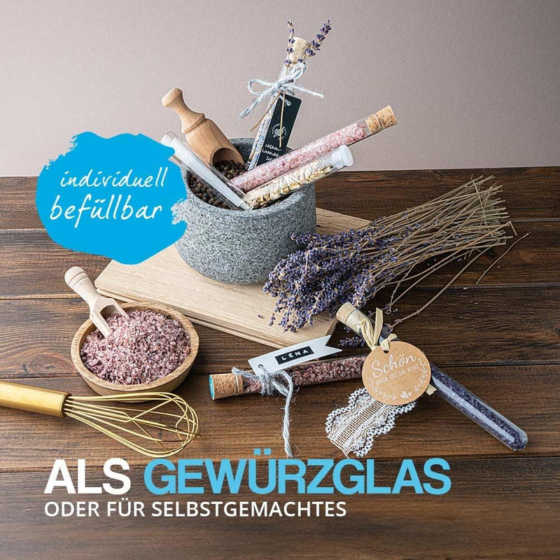 Tuuters 100 Glas Reagenzgläser mit Korken Verschluss Naturkorken, kleine Gewürzgläser (140 x Ø 16mm)