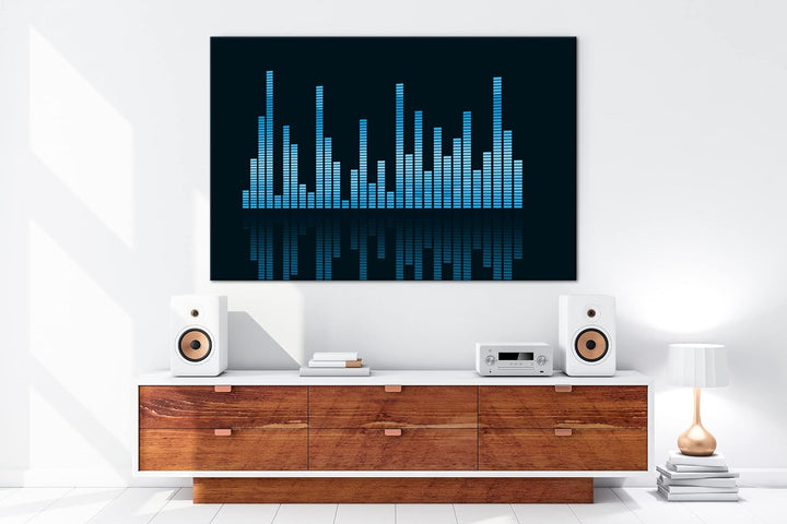 Dark digitale Sound Levels Format 80x60 Effekt: Monocrome Blau als Leinwandbild, Motiv fertig gerahm