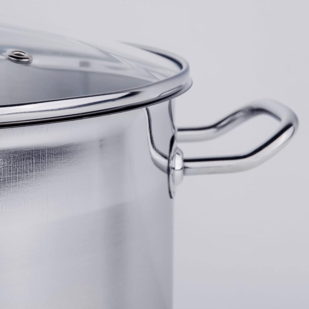 XXL Edelstahl Kochtopf mit Glas Deckel - 20 L / 30 x 28 cm - Universal Topf mit Aluminium Kapselbode