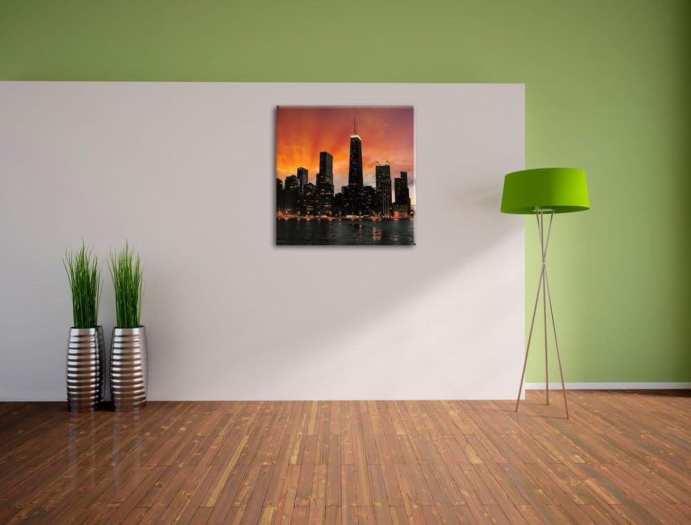 Pixxprint Chicago-Wolkenkratzer-Silhouette als Leinwandbild Quadratisch/Grösse: 70x70 / Wandbild/Kun