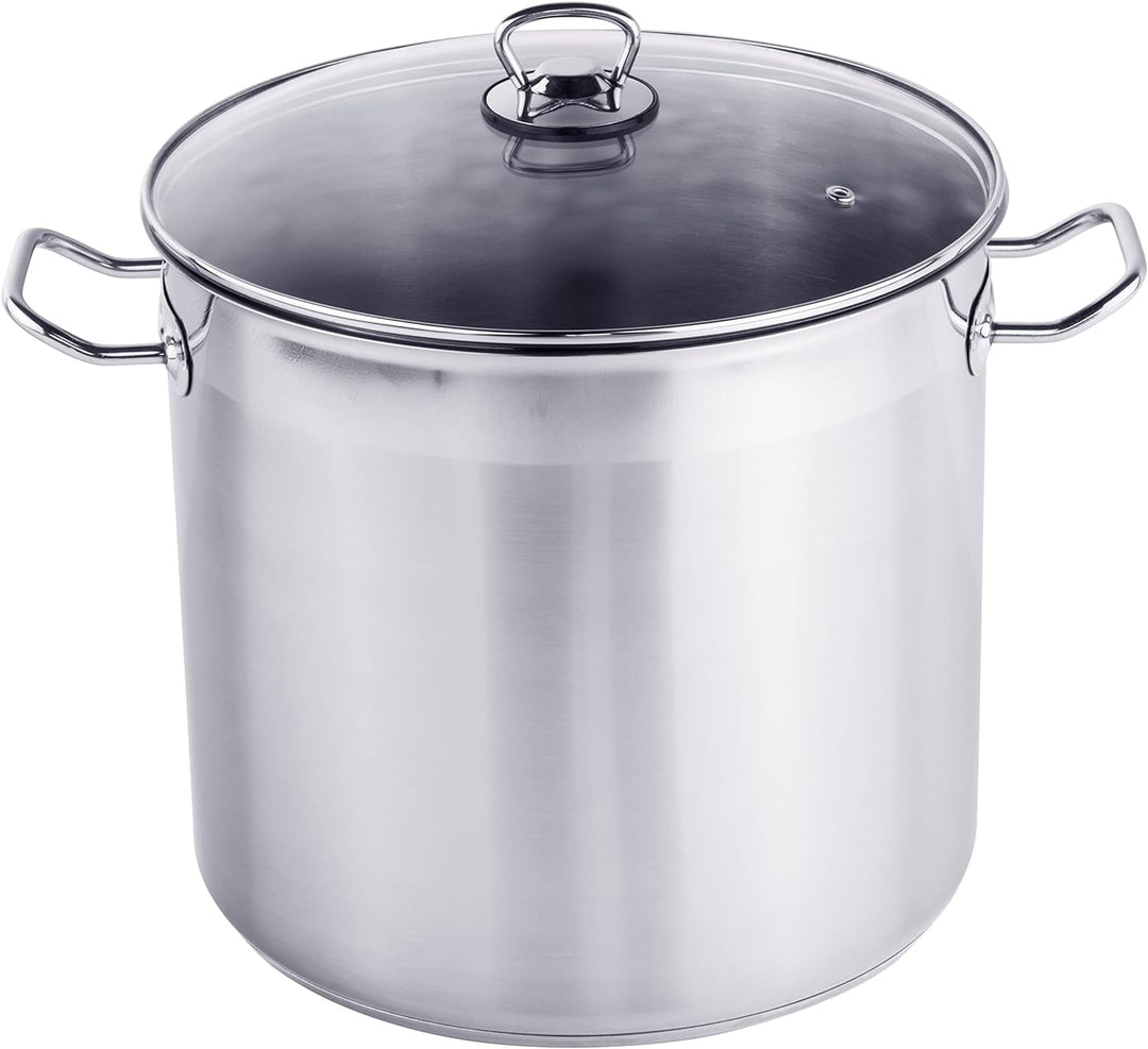 XXL Edelstahl Kochtopf mit Glas Deckel - 20 L / 30 x 28 cm - Universal Topf mit Aluminium Kapselbode