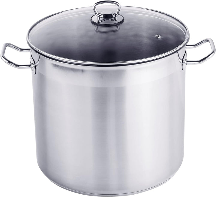 XXL Edelstahl Kochtopf mit Glas Deckel - 20 L / 30 x 28 cm - Universal Topf mit Aluminium Kapselbode