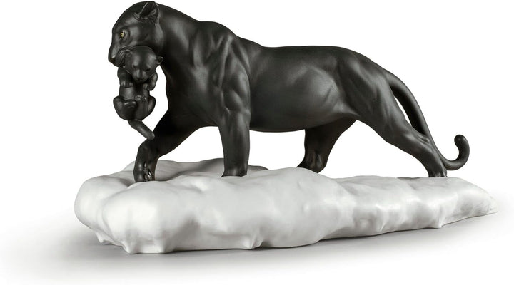LLADRÓ Figur Schwarzer Panther Mit Welpe. Panther. Porzellan.