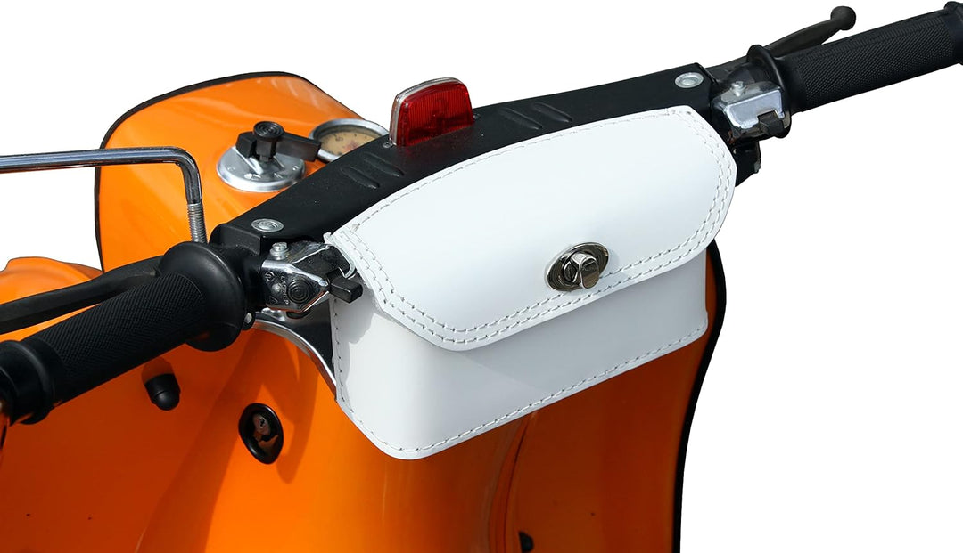 Leder Lenkertasche Tasche Packtasche Weiss passend für Simson Schwalbe KR50 KR51 KR51/1 KR51/2, Weis
