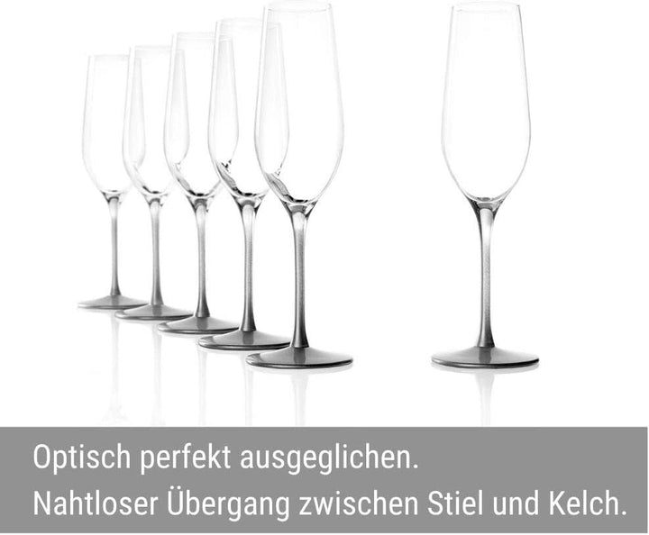 STÖLZLE LAUSITZ Sektgläser Event 195 ml in Silber I Schaumweingläser 6er Set Kristallglas I Sektflöt