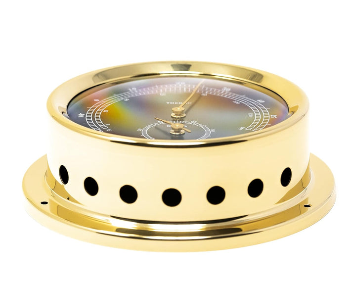 Fischer 1508TH-45.6 – maritimes 125 mm Thermohygrometer – schwarzes Ziffernblatt, Messing-Gehäuse –