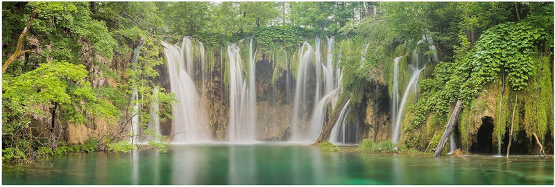 Bilderwelten Leinwandbild - Wasserfall Plitvicer Seen - Panorama Quer, 30cm x 90cm, 30cm x 90cm