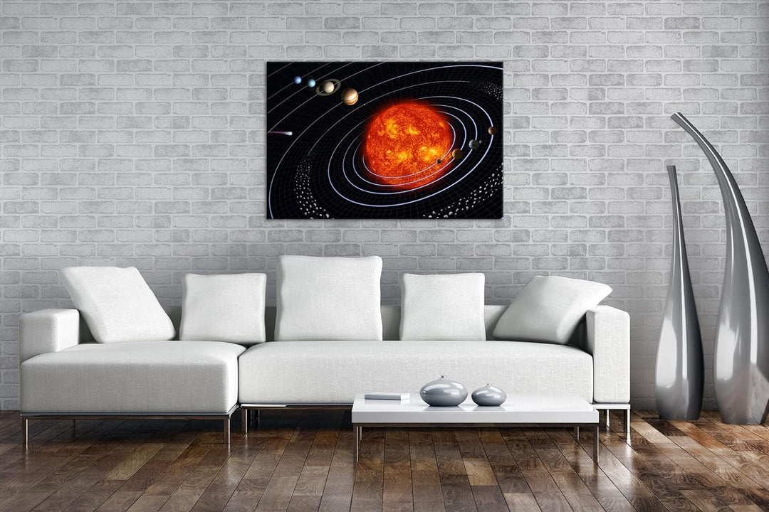 deyoli unser Sonnensystem Format: 80x60 als Leinwandbild, Motiv fertig gerahmt auf Echtholzrahmen, H