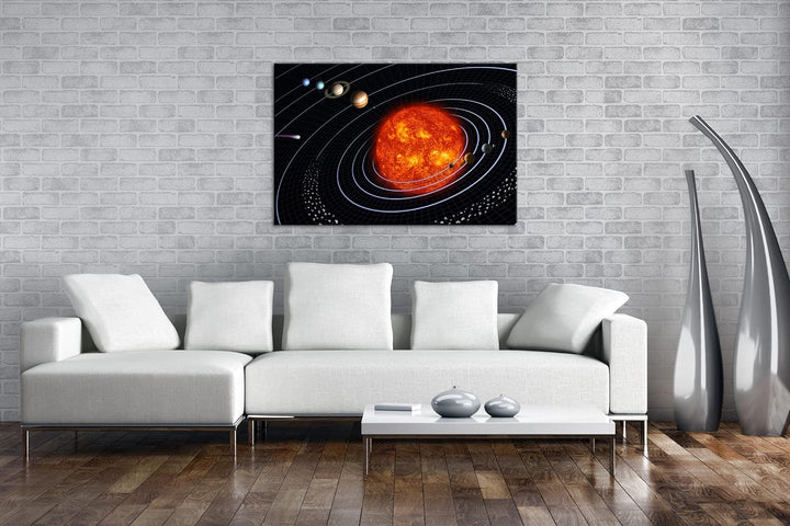 deyoli unser Sonnensystem Format: 80x60 als Leinwandbild, Motiv fertig gerahmt auf Echtholzrahmen, H