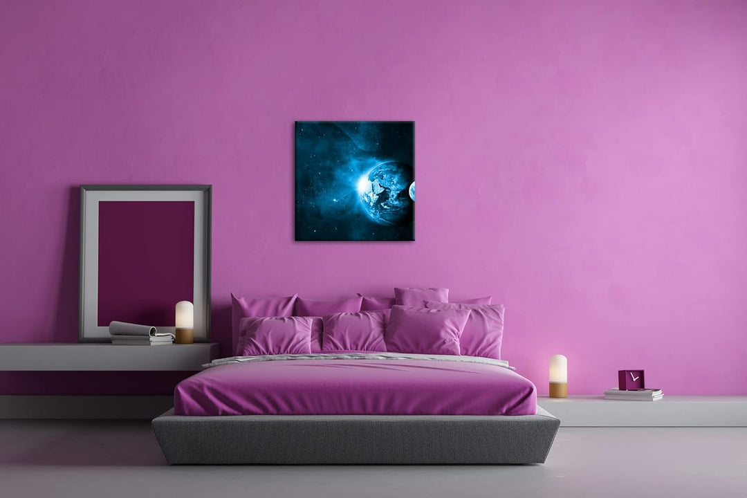 deyoli Dark Violette Erde mit Mond Format: 70x70 Effekt: Monocrome Blau als Leinwandbild, Motiv fert