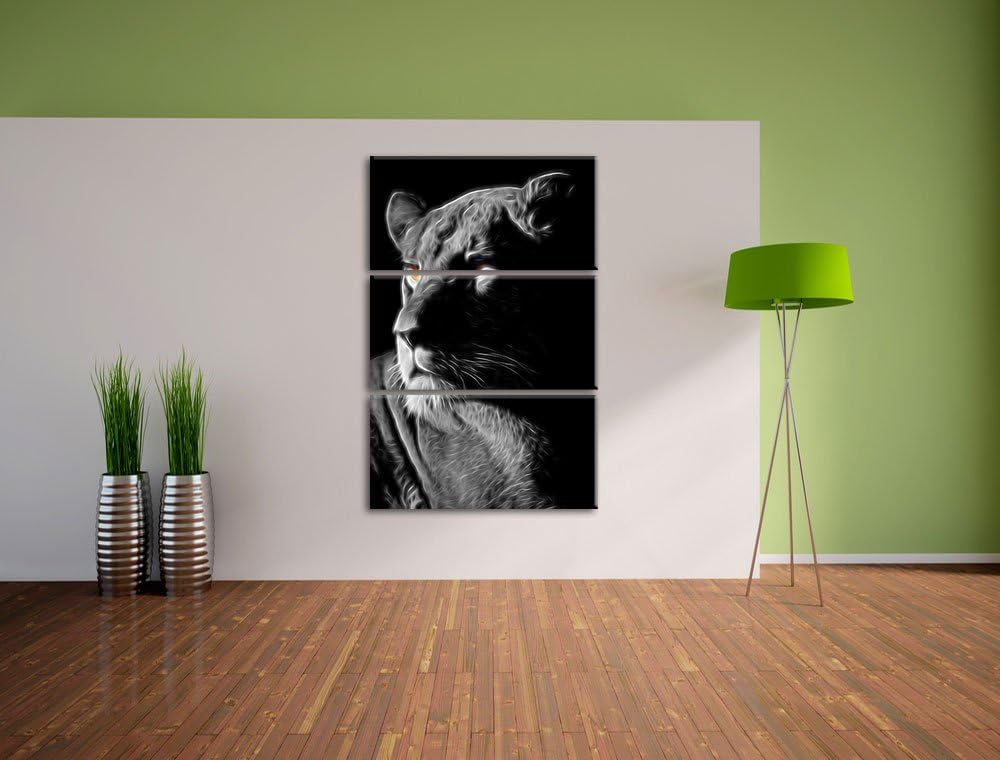 Dark prächtige Löwin schwarz/weiss Deluxe 3-Teiler Leinwandbild 120x80 Bild auf Leinwand, XXL riesig