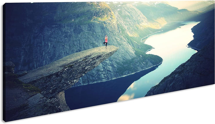 atemberaubende Aussicht eines Fjords Panorama 80x40 cm als Leinwandbild, Motiv fertig gerahmt auf Ec