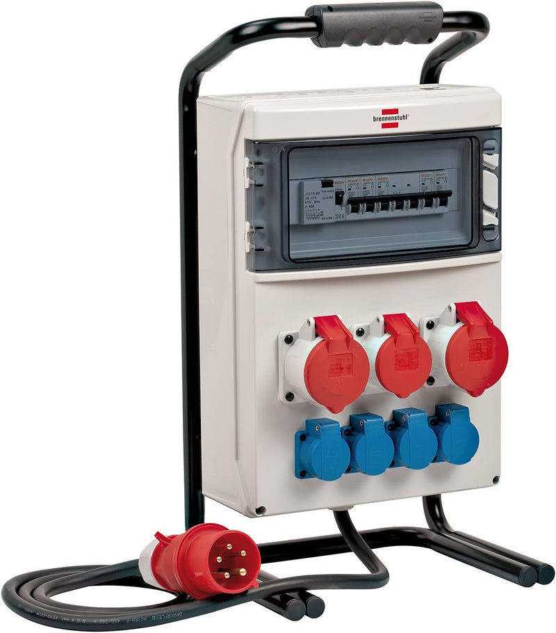 Brennenstuhl Tragbarer Stromverteiler/Baustromverteiler (2x32A + 1x16A CEE-Steckdosen, 2m Kabel, für