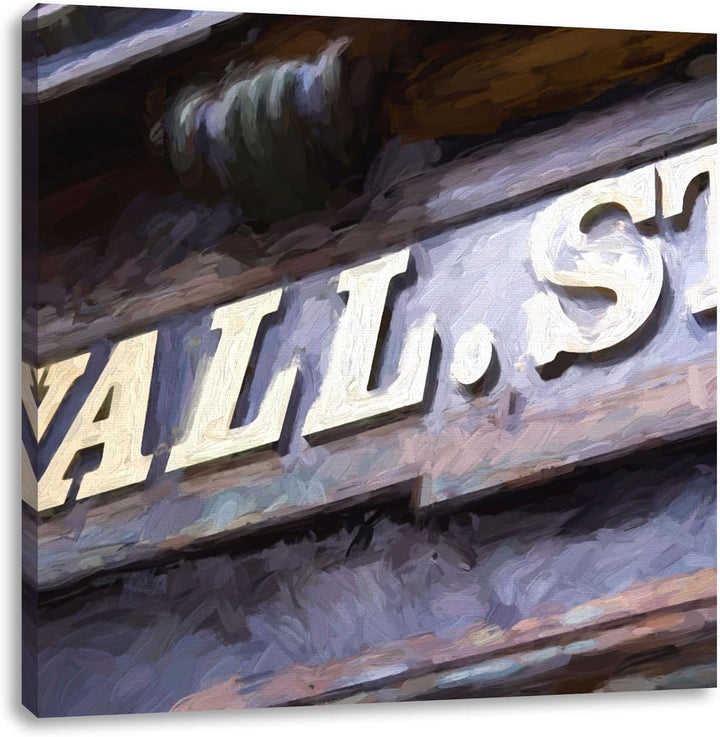 Wall Street Schild, Format: 70x70 auf Leinwand, XXL riesige Bilder fertig gerahmt mit Keilrahmen, Ku