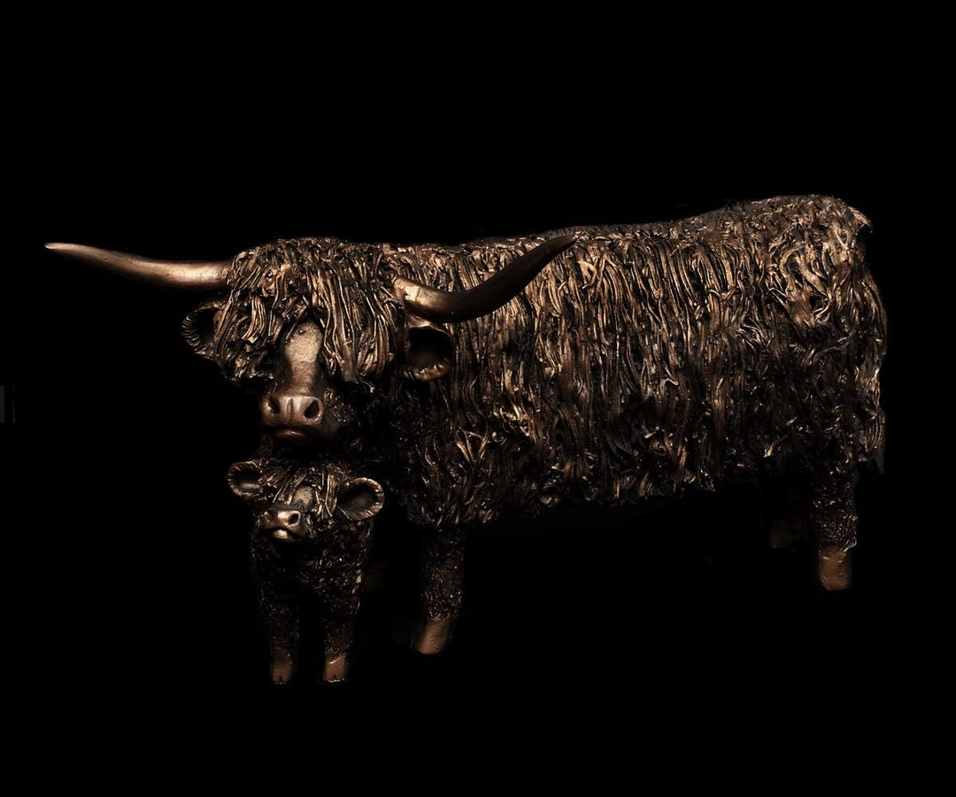 Deko Skulptur Kuh Highland Rinder Bronzefigur Bulle Dekoration Bauernhoftier Kunstfigur Cattle (Mode
