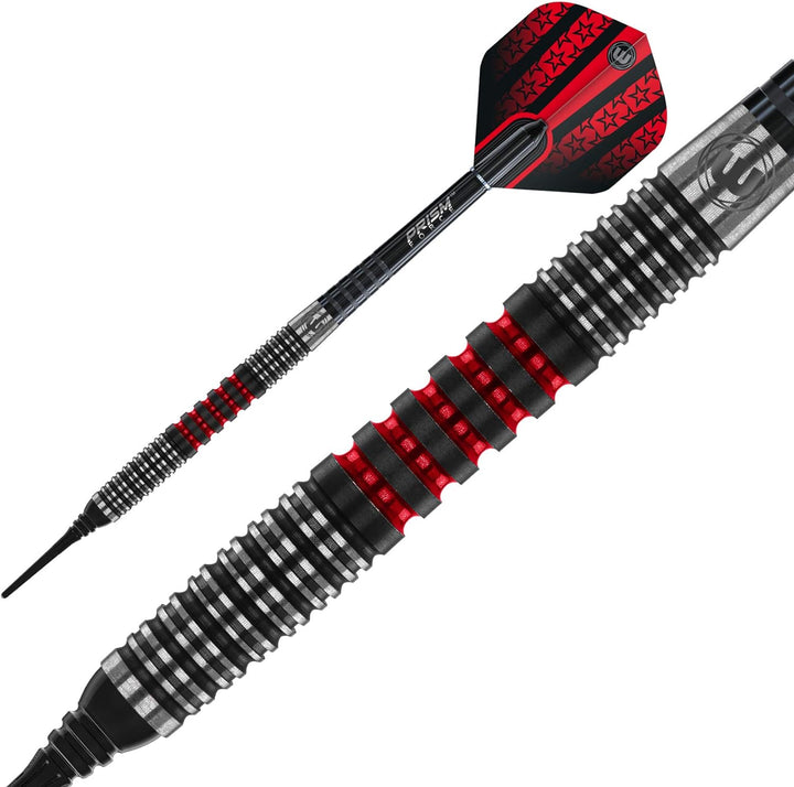 WINMAU Joe Cullen 18 Gram Tungsten Softip Darts Set with Prism Flights and Shafts (Stems)
