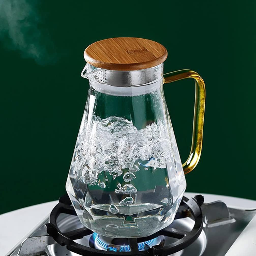 HEMOTON 2. 2L Glaskanne mit Holz Deckel Borosilikatglas Krug Eistee Kanne Glas Saftkrug Glaskrug Was