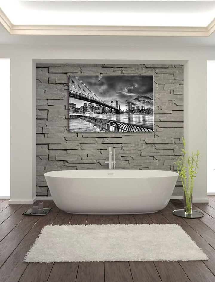 Pixxprint Brooklyn Bridge Park New York / 100x70cm Leinwandbild bespannt auf Holzrahmen/Wandbild Kun