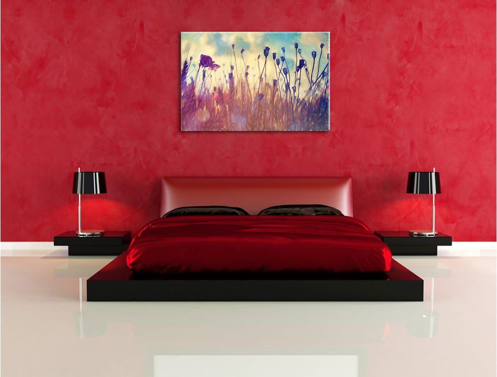 Pixxprint Mohn im Weizenfeld Kunst Buntstift Effekt, Format: 100x70 auf Leinwand, 100x70