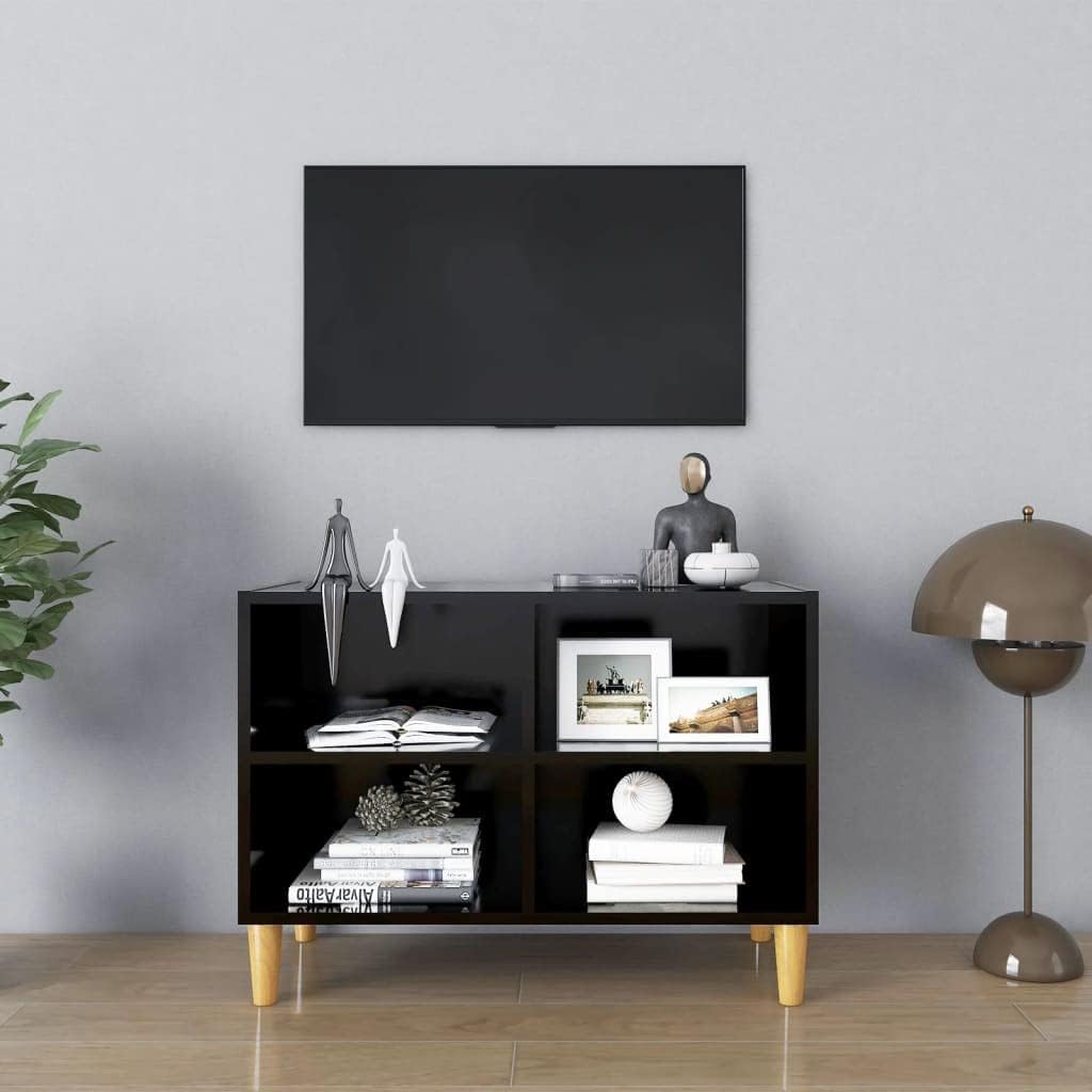 homiuse TV-Schrank mit Massivholz-Beinen Schwarz 69,5x30x50 cm TV Board Hochglanz Fernsehschrank Fer