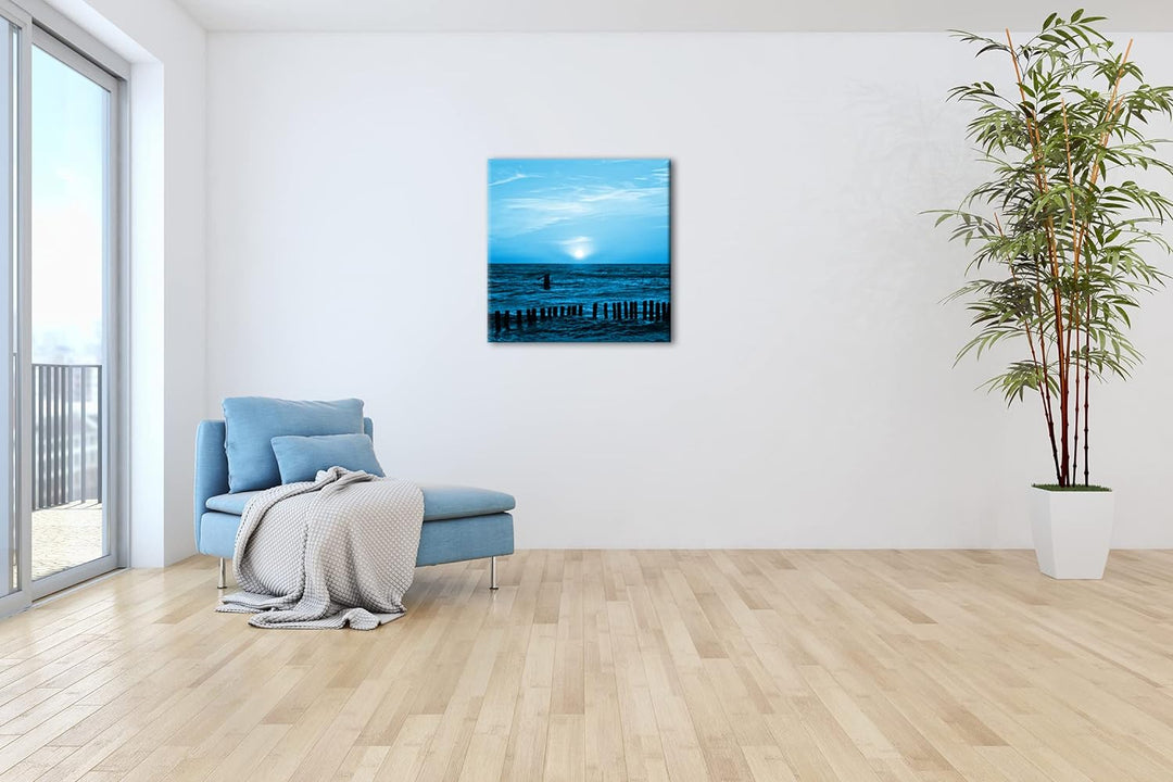 Sonnenuntergang an der Ostsee im Format: 60x60 Effekt: Zeichnung als Leinwandbild, Motiv auf Echthol