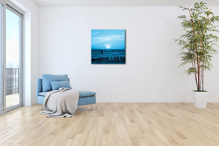 Sonnenuntergang an der Ostsee im Format: 60x60 Effekt: Zeichnung als Leinwandbild, Motiv auf Echthol