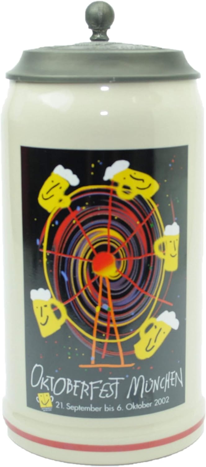 Steinfixx® - Original Oktoberfestkrug 2002 mit Zinndeckel und Zertifikat I Jahrgangskrug I Jahreskru