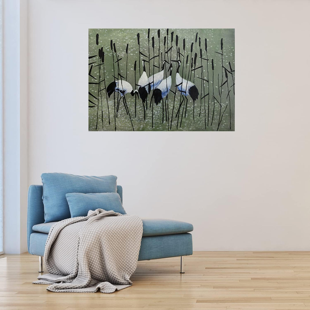 Feeby Vlies Leinwandbild Natur Vögel Kraniche 90x60 cm Druckbild Wandbild Wanddekoration Deko Wand A