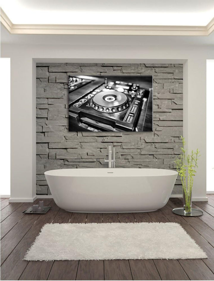 Pixxprint Grün beleuchteter DJ Pult / 100x70cm Leinwandbild bespannt auf Holzrahmen/Wandbild Kunstdr