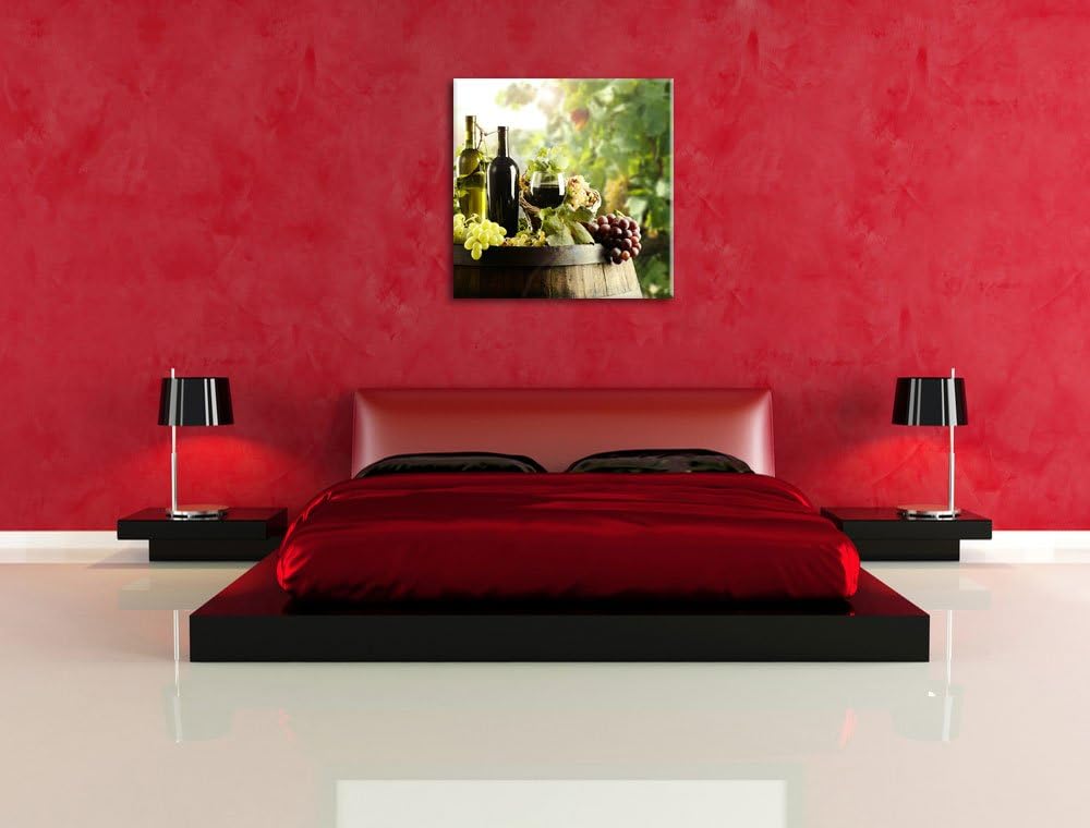 Weintrauben am Fass, Format: 70x70 auf Leinwand, XXL riesige Bilder fertig gerahmt mit Keilrahmen, K