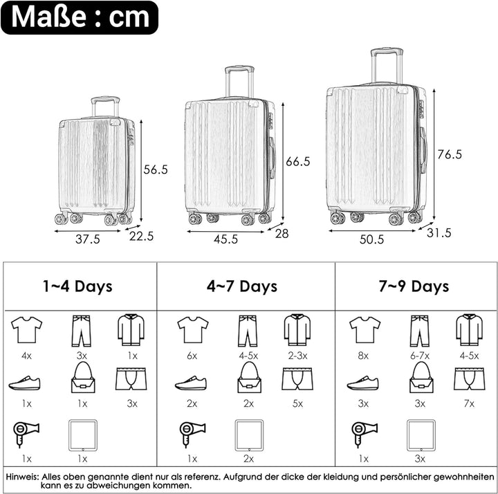 Merax Koffer Set 3-teilig, Hartschalen-Koffer Trolley Rollkoffer Reisekoffer Handgepäck, TSA Zollsch