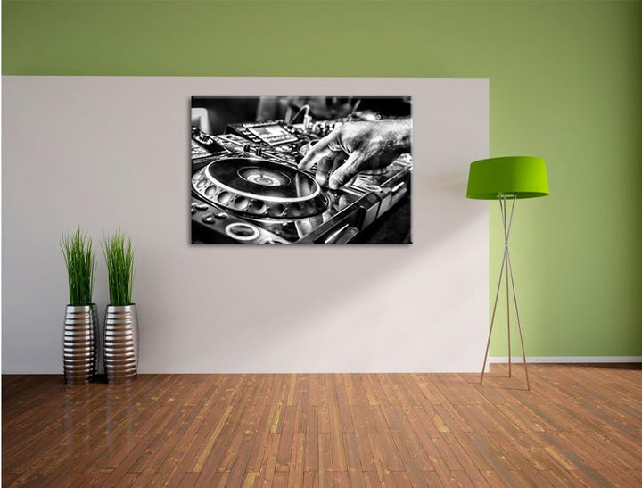 Pixxprint DJ Plattenteller, Cool Music / 100x70cm Leinwandbild bespannt auf Holzrahmen/Wandbild Kuns