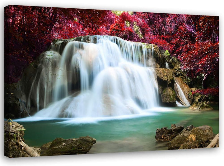 Febby Vlies Leinwandbild XXL Natur Teich Wasserfall 80x60 cm Wandbild Kunst Bilder Schlafzimmer Deko