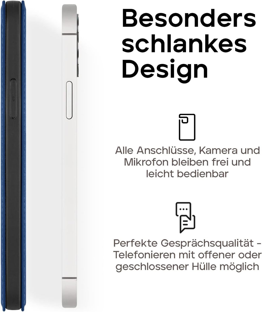 WIIUKA Hülle für iPhone 14 Plus, Leder aus Deutschland, mit Kartenfach, extra Dünn, Handyhülle mit S