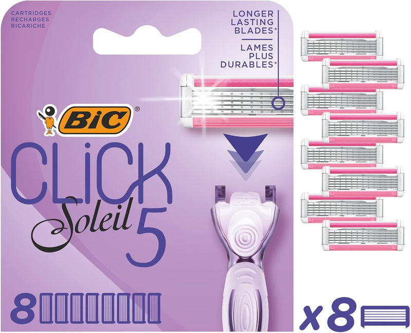 BIC Rasierklingen für Damen Rasierer Click 5 Soleil Sensitive, 8er Nachfüllpack für den pflegenden N