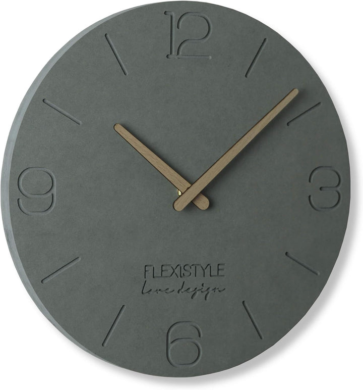 FLEXISTYLE Wanduhr ohne tickgeräusche ECO 30cm, Wohnzimmer, Schlafzimmer, in Europa hergestellt (Gra